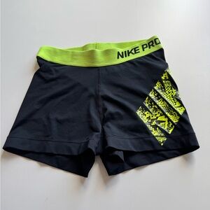 Nike Pro Black and Lime Green Athletic Shorts